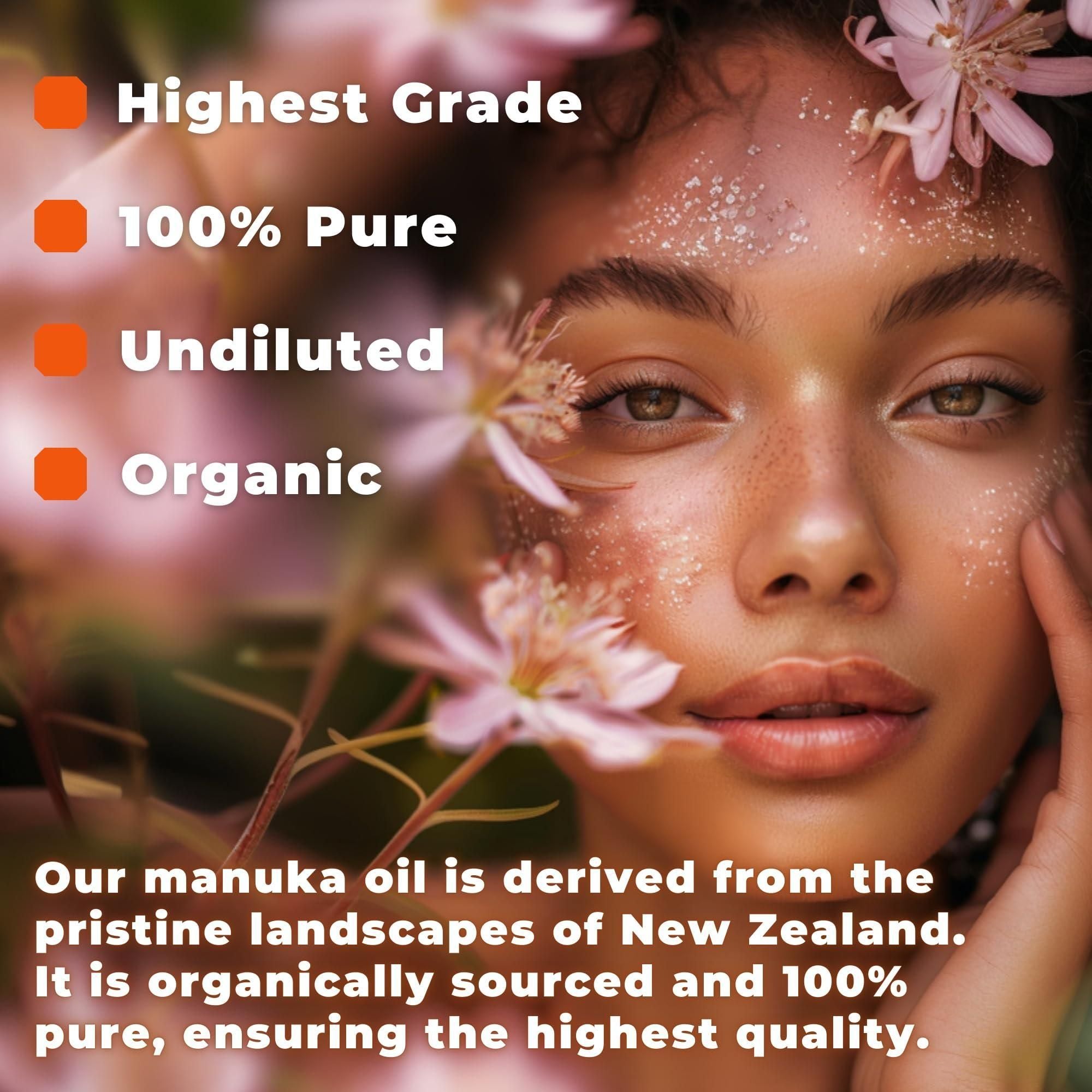 100% Pure Manuka Oil from New Zealand Therapeutic Grade Essential Oil for Wound Care Skin Soothing Nail & Scalp Health Organic Undiluted Cold Pressed Manuka for Face Hair Body - JM Variety Store
