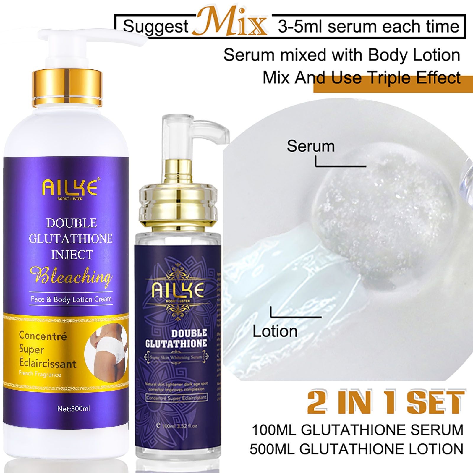AILKE Double Glutathione Whitening Skin Care, Lightening, Remove Dark Spots, Skin Radiant, Moisturizing, Hydrating, Smooth - JM Variety Store