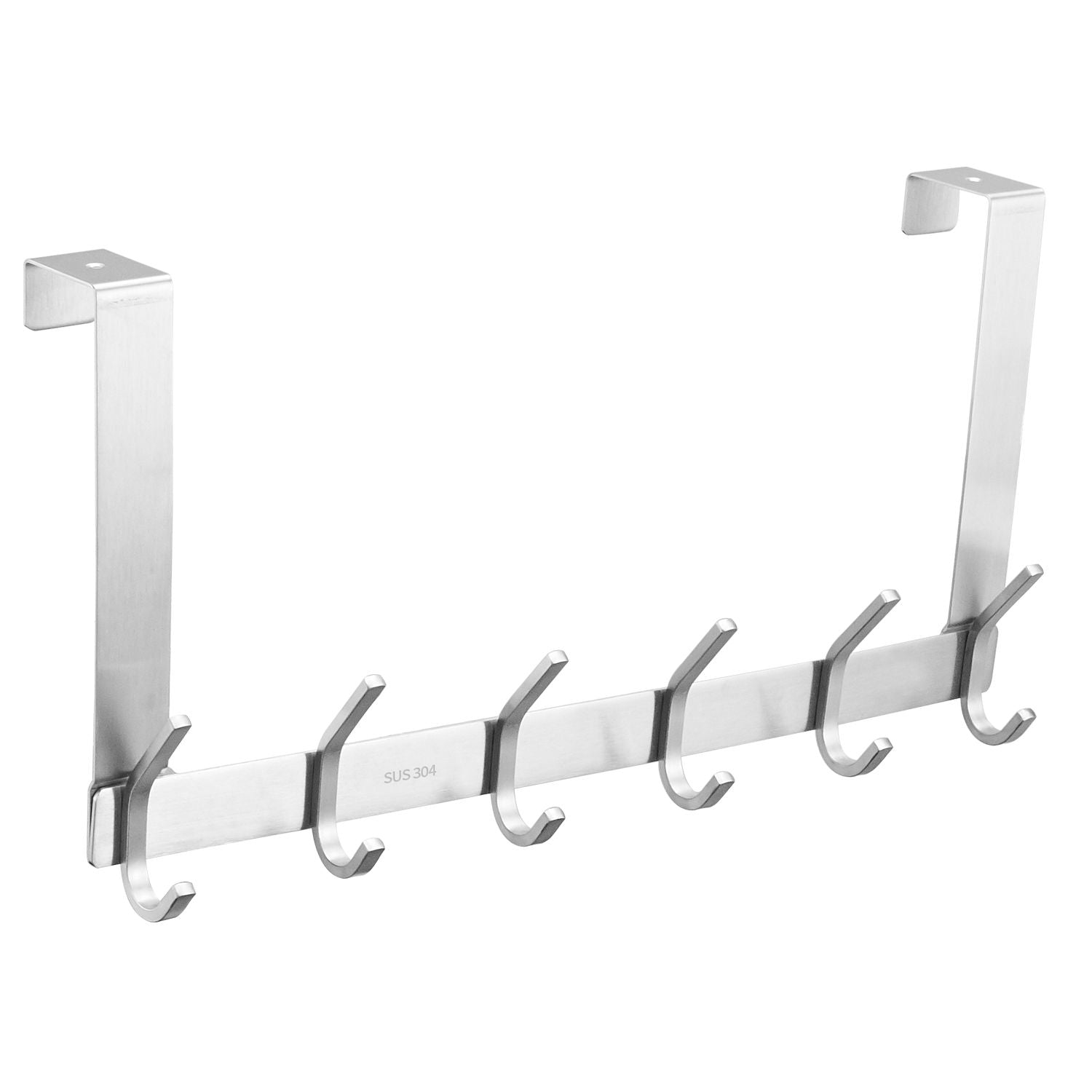 The Door Hooks, Stainless Steel Heavy Duty Over Door Hanger Holder for Coat Robe Hat Clothe Towels Hanging, Bathroom Organizer Towel Rack 6 Hooks, Brushed Nickel - JM Variety Store