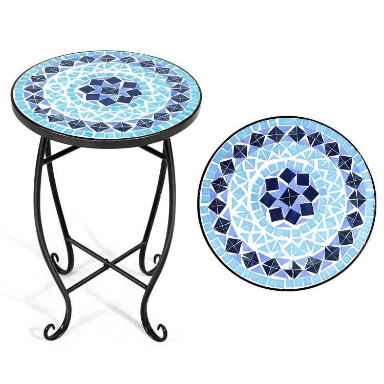 14 Inch Mosaic Round Side Table Plant Stand for Patio Lawn Garden