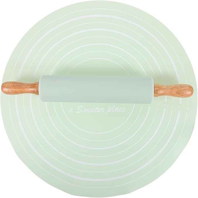 Cookie Rolling Mat Set Silicone Dough Mat Rolling Pin for Baking Non-stick Reusable