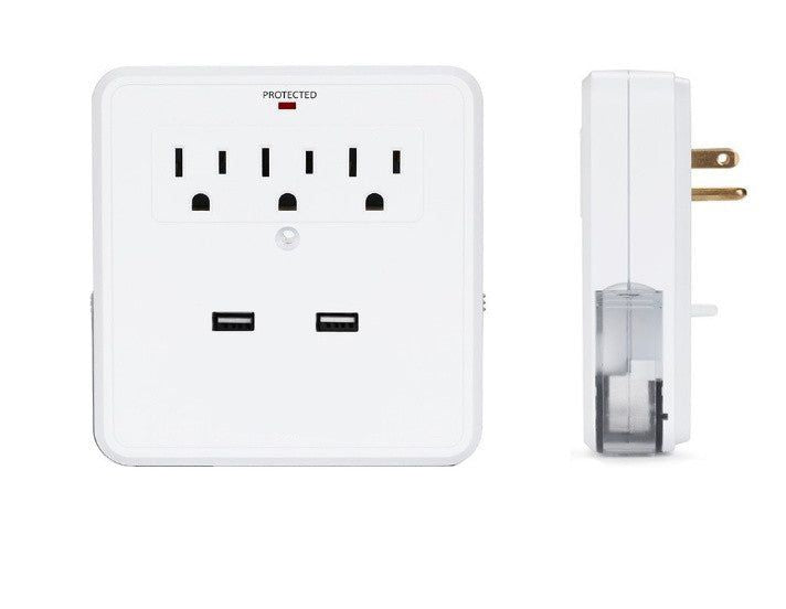 NEW! Classic Combo Wall Adapter W/3 AC Outlets W/Surge Protection And Dual USB Ports To Charge Your Gadgets - JM Variety Store