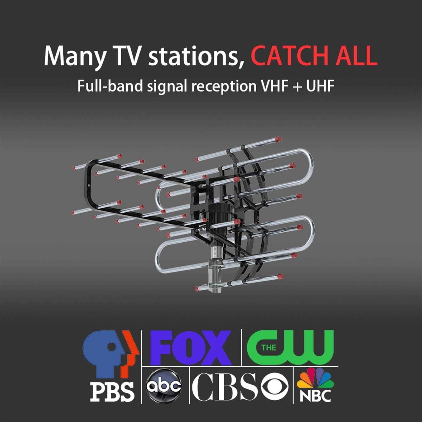 TA-851B 360°Rotation UV Dual Frequency 45-860MHz 22-38dB Open Antenna Silver