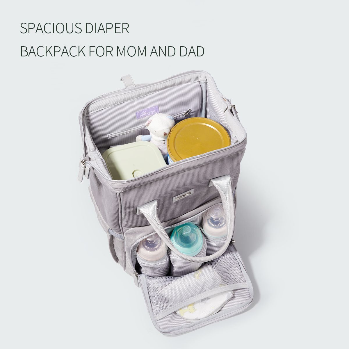 SUNVENO Velvet Stitching Diaper Bag Backpack Large Capacity Tote Shoulder Nappy Bag Organizer for Baby Care with Insulated Pockets,Waterproof Fabric - JM Variety Store