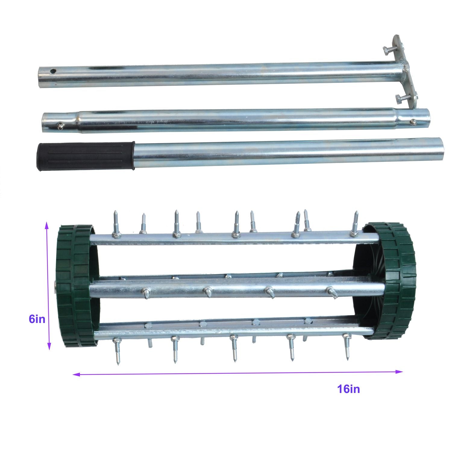Heavy Duty Rolling Lawn Aerator,Rolling Lawn Aerator, Rotary Push Tine Spike Soil Lawn Aerator Gardening Tool with 3-Piece Long Steel Handle for Garden Yard Grass Maintenance,Garden Yard Rotary Push - JM Variety Store