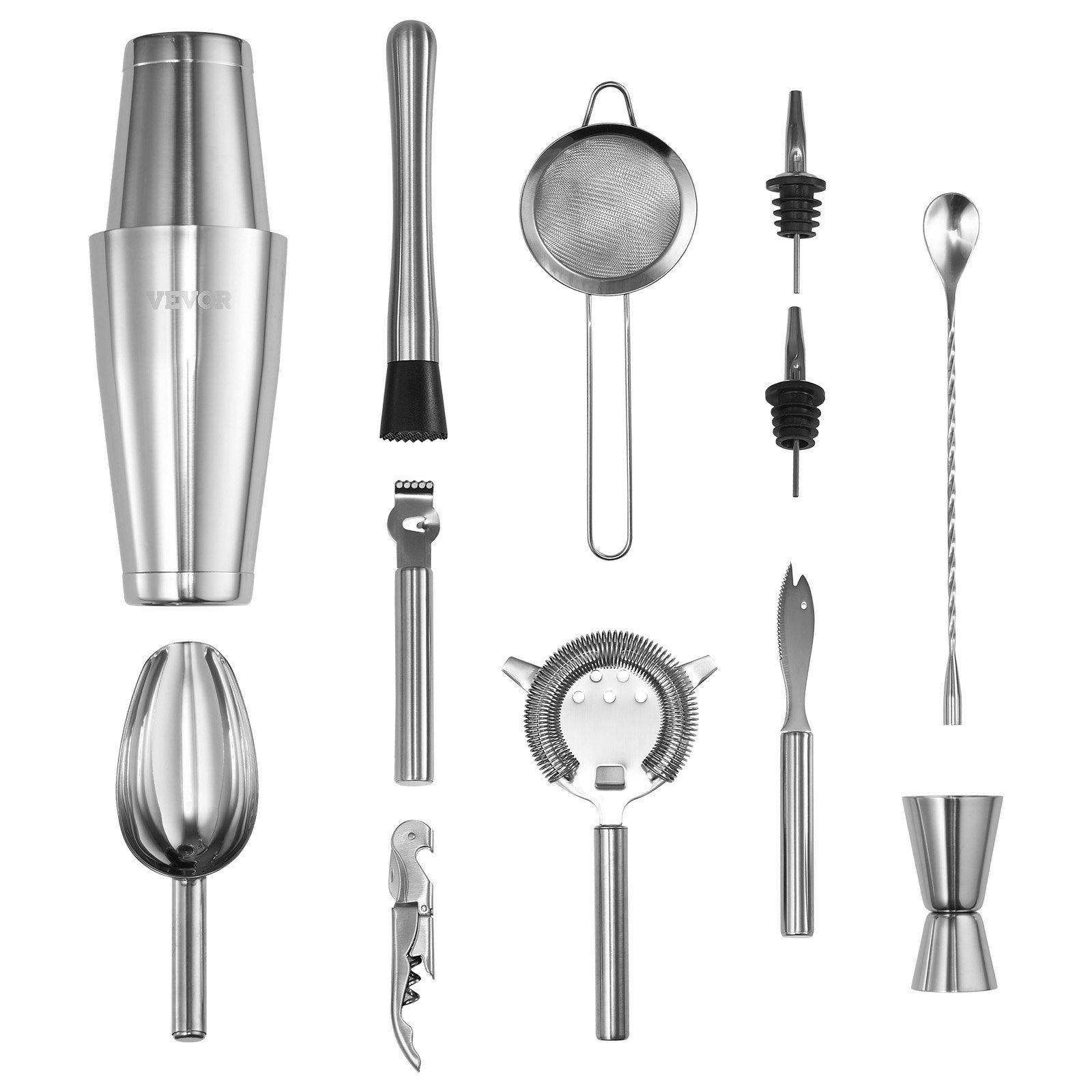 Cocktail Shaker Set 13 Pcs Bartender Kit Stainless Steel Bar Tool Set Silver - JM Variety Store