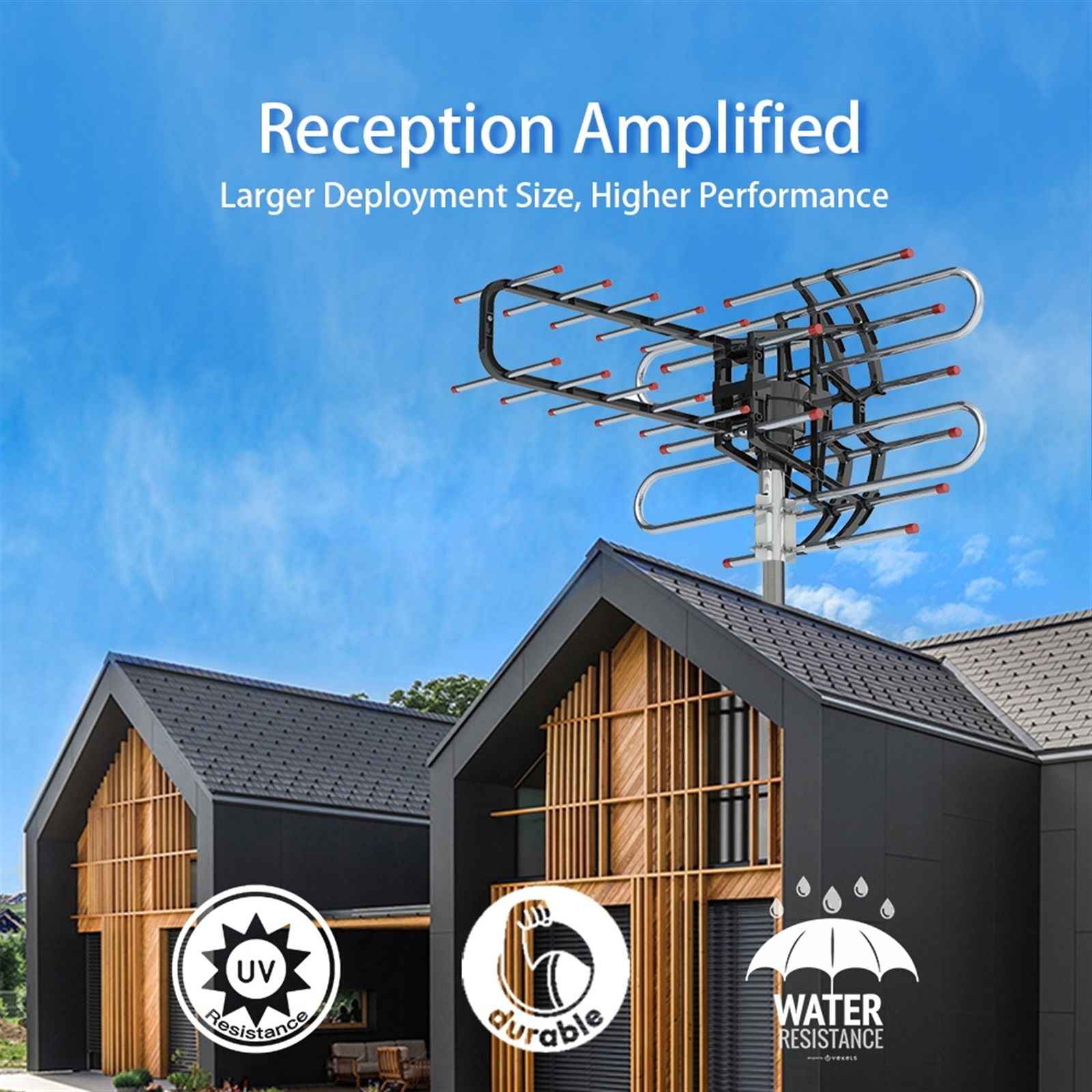 TA-851B 360°Rotation UV Dual Frequency 45-860MHz 22-38dB Open Antenna Silver