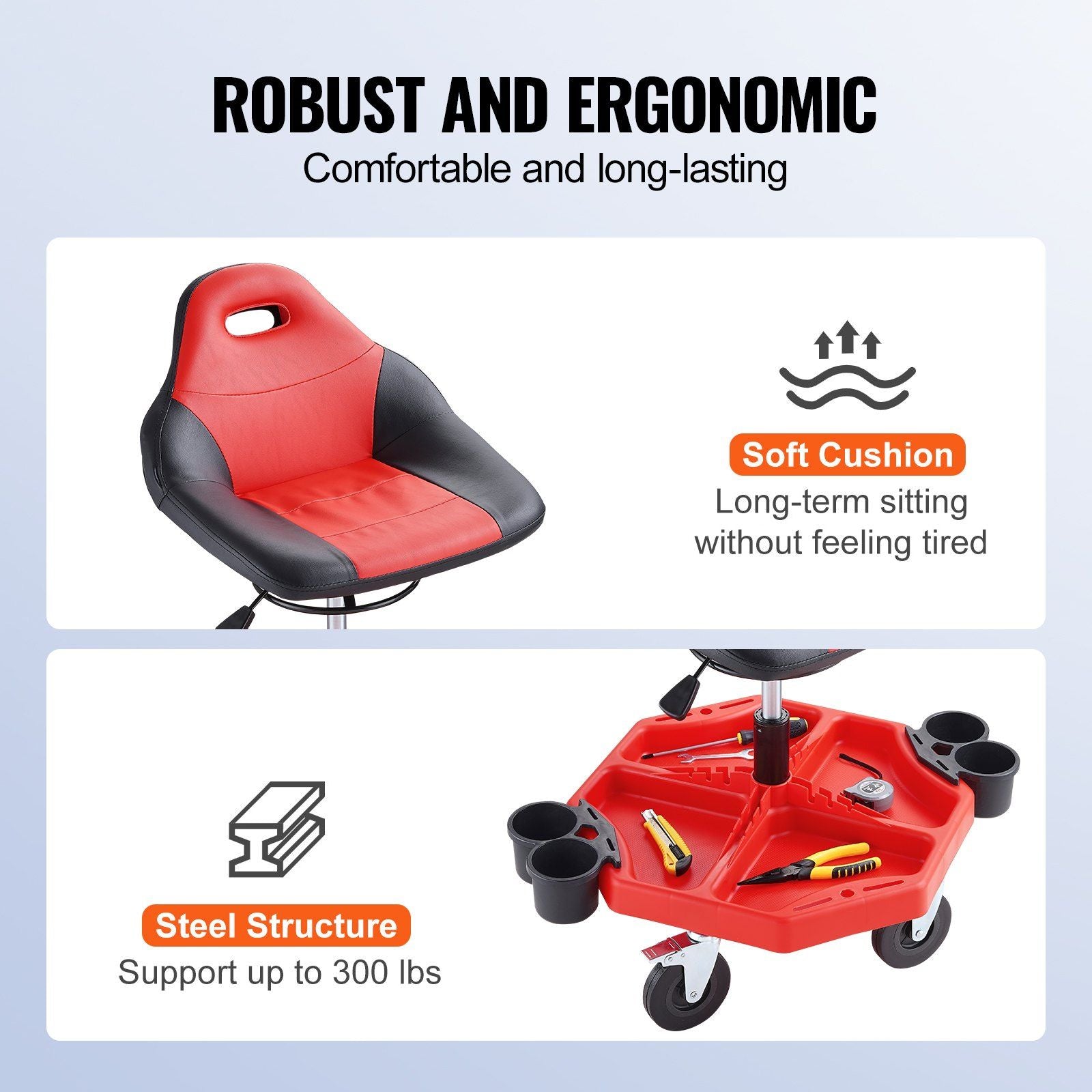 VEVOR Rolling Garage Stool 300LBS Adjustable Mechanic Work Shop Seat w/Casters - JM Variety Store