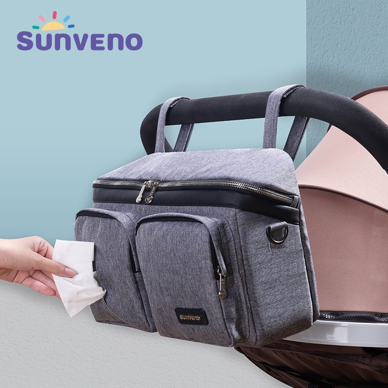 SUNVENO Universal Stroller Organizer Super Large Capacity, 2-in-1 Baby Stroller Organizer Waterproof Insulated Cup Holder Inside, Shoulder Bag & Strolller Storage Bag with 10 Pocket Including, Gray - JM Variety Store