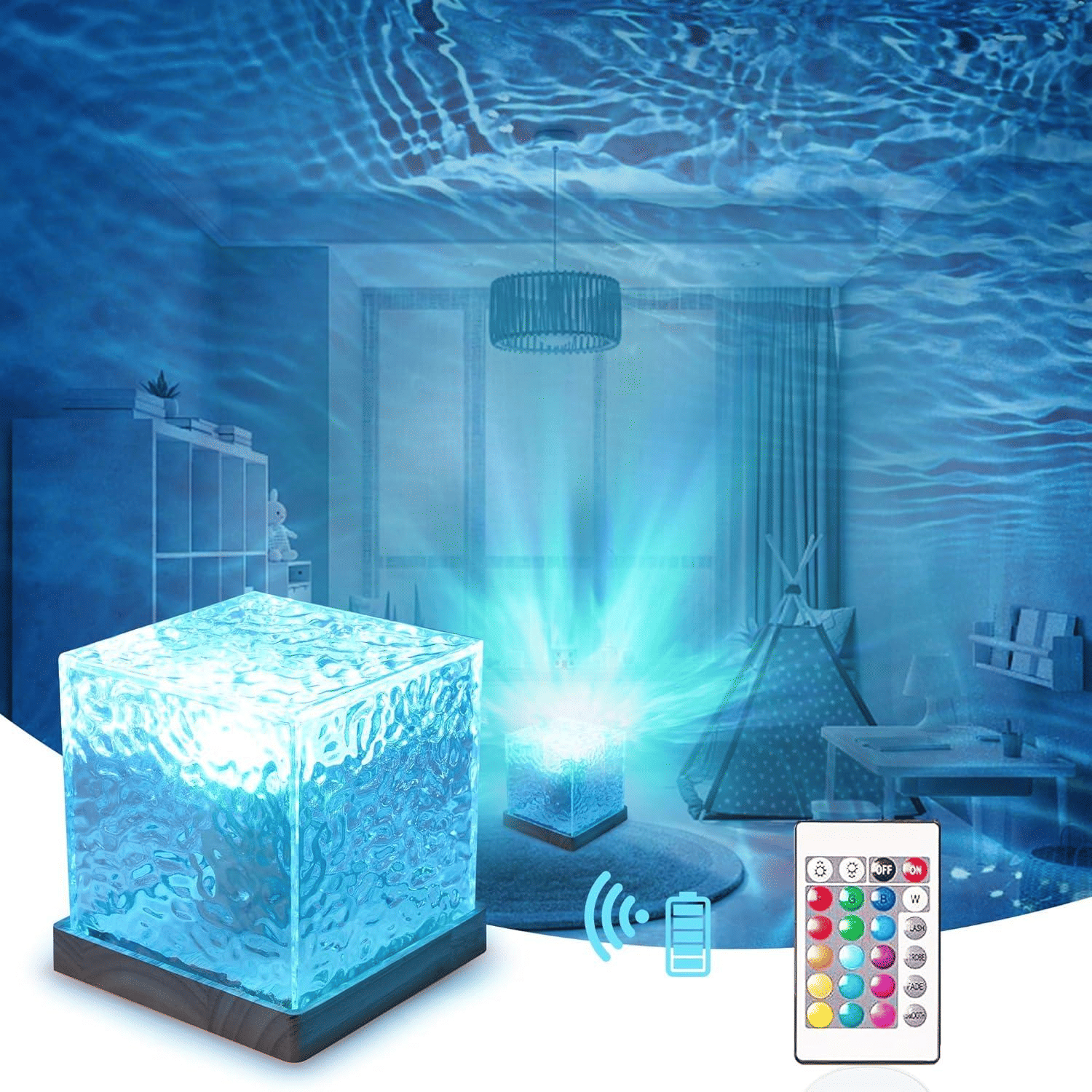 Water Wave Lamp USB Water Night Light Romantic Ocean Light Projector For Photography Vlog Party Bedroom Living Room Christmas Gifts Touch And Remote Control - JM Variety Store