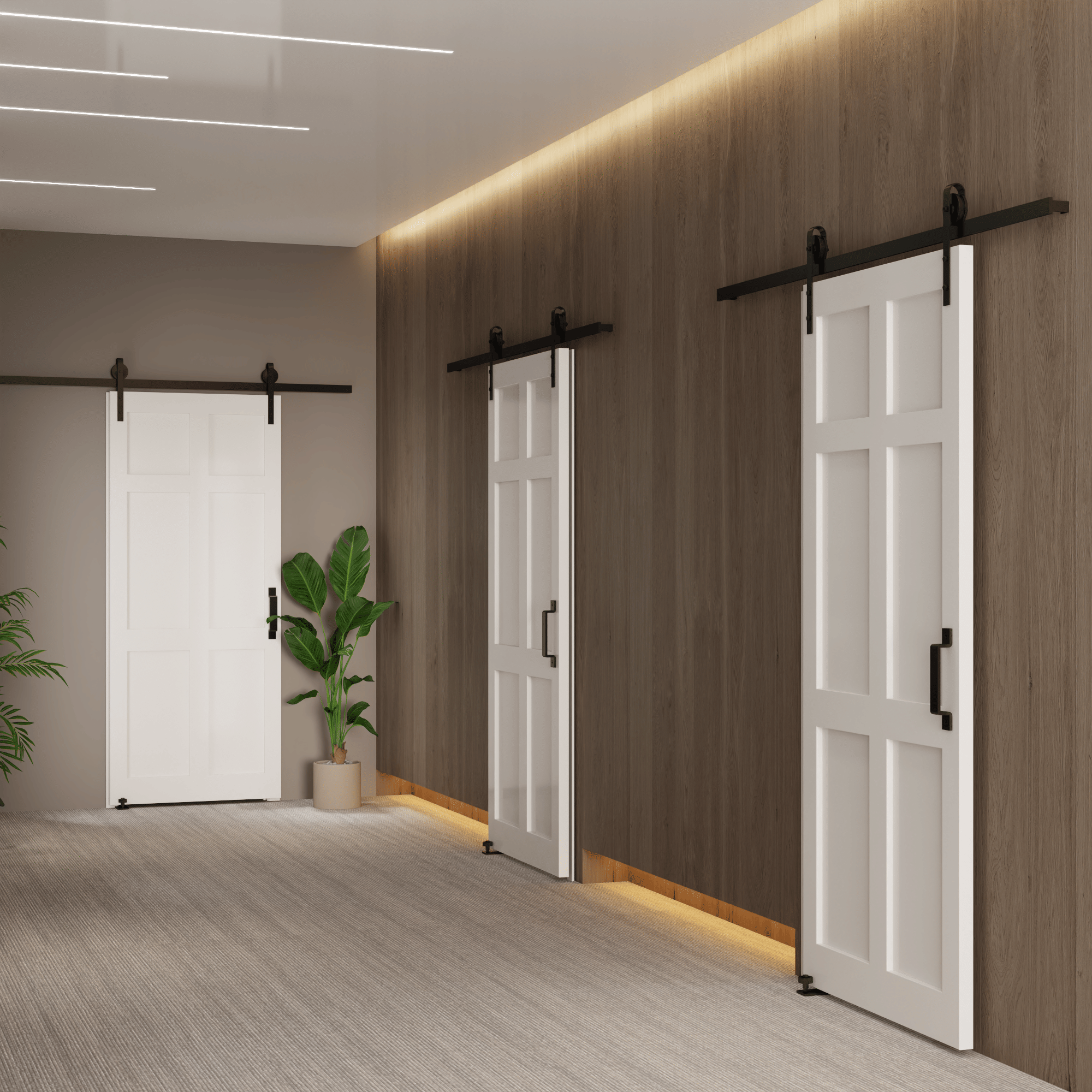 CRAZY ELF 28" x 84" Six Paneled Real Primed Door Slab + 6.6FT Barn Door Sliding Hardware + Adjustable Floor Guider + Pull Handle, DIY Unfinished Paneled Door, Modern Interior Barn Door, Water-proof - JM Variety Store