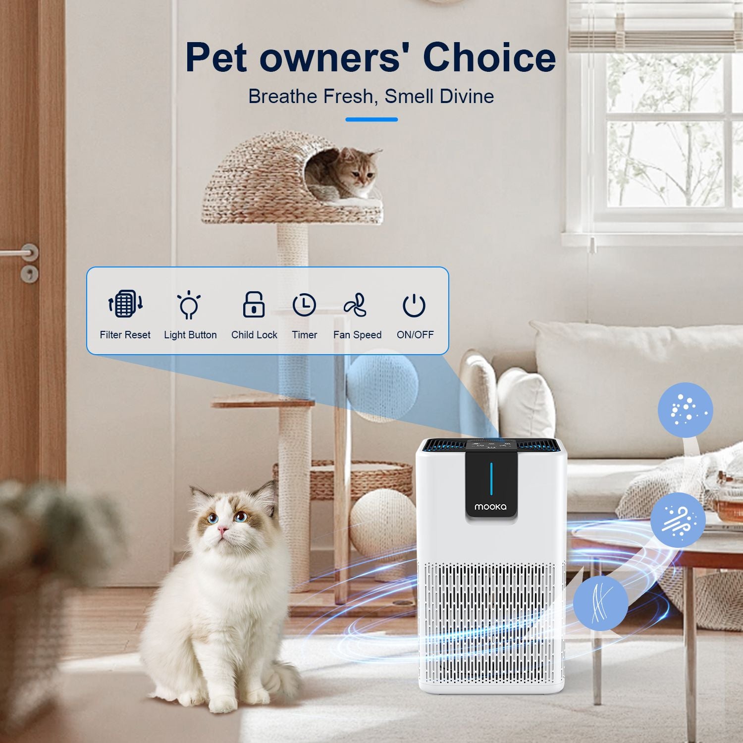MOOKA Air Purifiers for Home Large Room Up to 1250 Ft², H13 HEPA Air Purifier for Pets Dust Odor Smoke, Aromatherapy Function, Air Cleaner with 15dB Quiet Sleep Mode for Bedroom Office Living Room - JM Variety Store