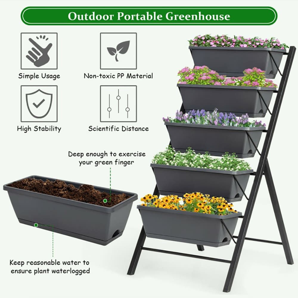 5-Tier Raised Garden Bed with Water Drainage for Flowers Vegetables - JM Variety Store