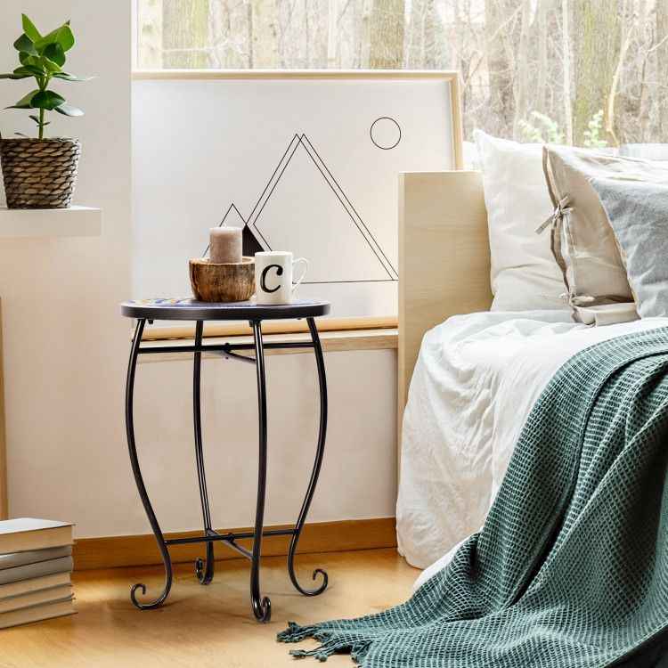 14 Inch Mosaic Round Side Table Plant Stand for Patio Lawn Garden