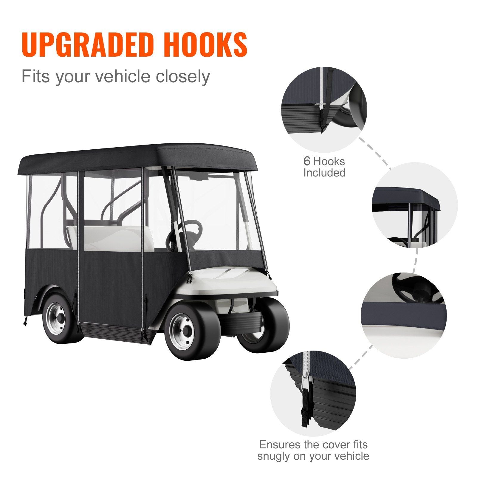 VEVOR Golf Cart Enclosure, 4-Person Golf Cart Cover, 4-Sided Fairway Deluxe, 300D Waterproof Driving Enclosure with Transparent Windows, Fit for EZGO, Club Car, Yamaha Cart (Roof Up to 78.7''L) - JM Variety Store