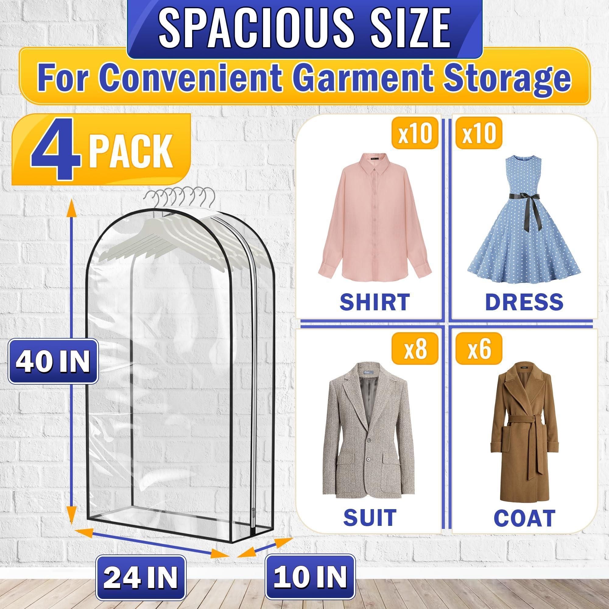 4 Pcs Clear Garment Bags for Hanging Clothes Dust Proof Suit Bags for Closet Storage 40 x24 x10 inch with Zipper Sides Designed for Travel & Organization Protects Clothes & Keeps Them Ready to Wear - JM Variety Store
