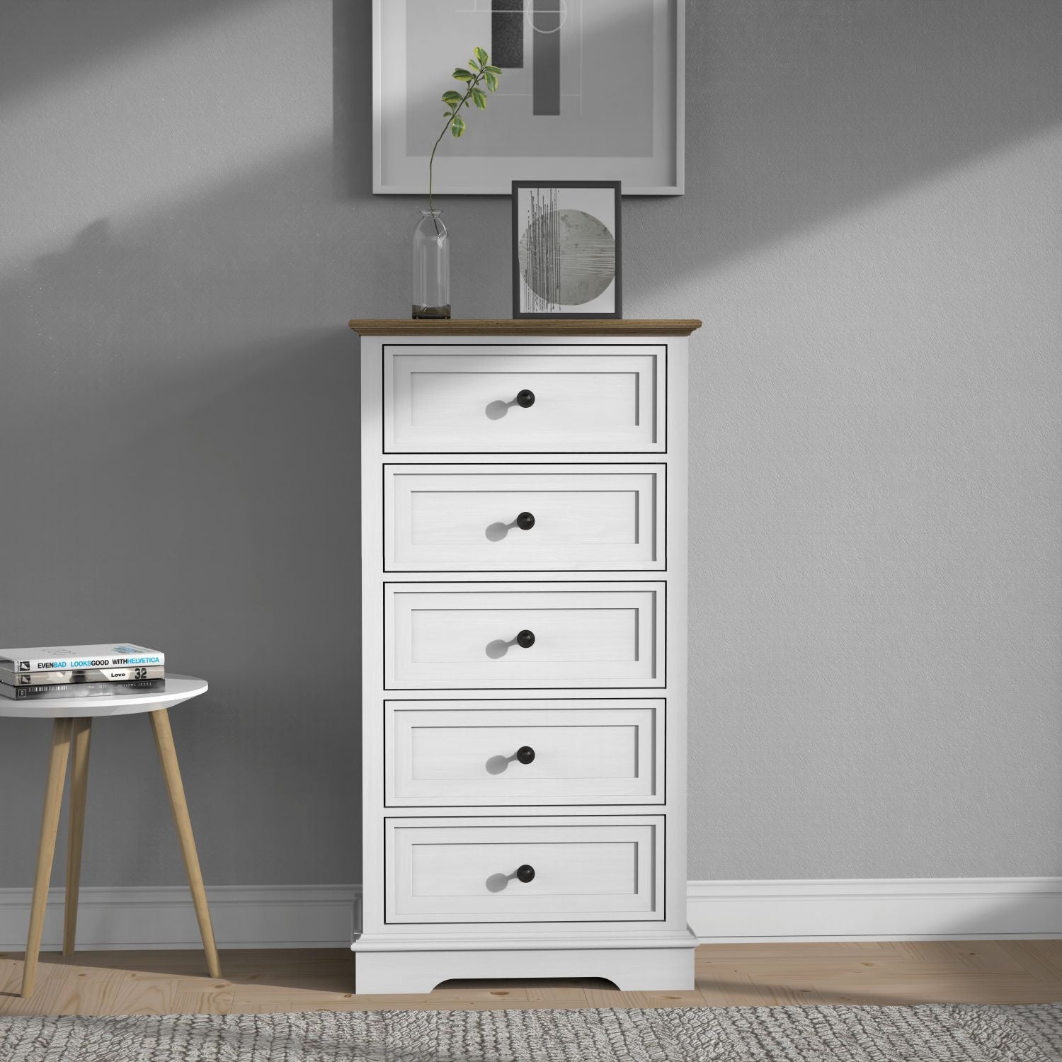 Tall Dresser for Bedroom with 5 Drawers for Closet, Chest of Drawers with Metal Handle - JM Variety Store