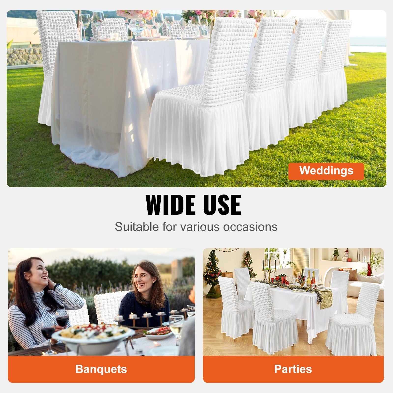 VEVOR Stretch Spandex Folding Chair Covers, Universal Fitted Chair Cover with Skirt, Removable Washable Protective Slipcovers, for Wedding, Holiday, Banquet, Party, Celebration, Dining (4 PCS White) - JM Variety Store