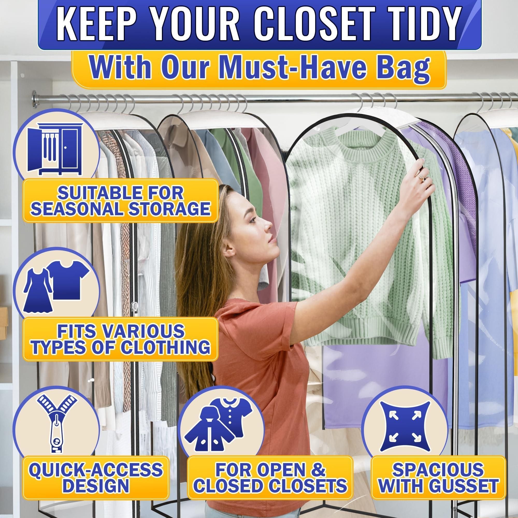 4 Pcs Clear Garment Bags for Hanging Clothes Dust Proof Suit Bags for Closet Storage 40 x24 x10 inch with Zipper Sides Designed for Travel & Organization Protects Clothes & Keeps Them Ready to Wear - JM Variety Store