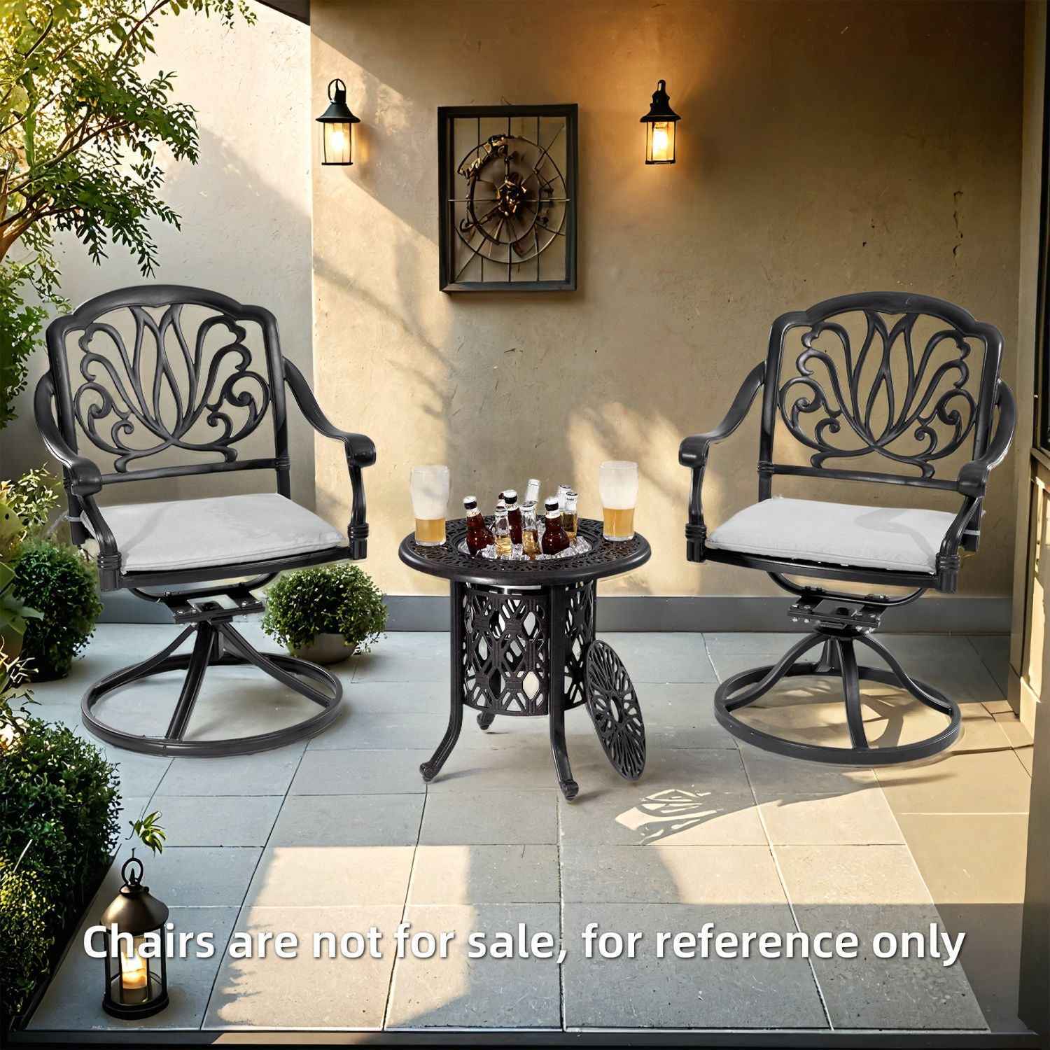 21" Side Table With Removable Ice Bucket- Rustproof Cast Aluminum Frame, Hand-Brushed Finish, Food-Grade 304 Stainless Steel Bucket - Perfect for Indoor & Outdoor, Patio, Balcony, and Poolside