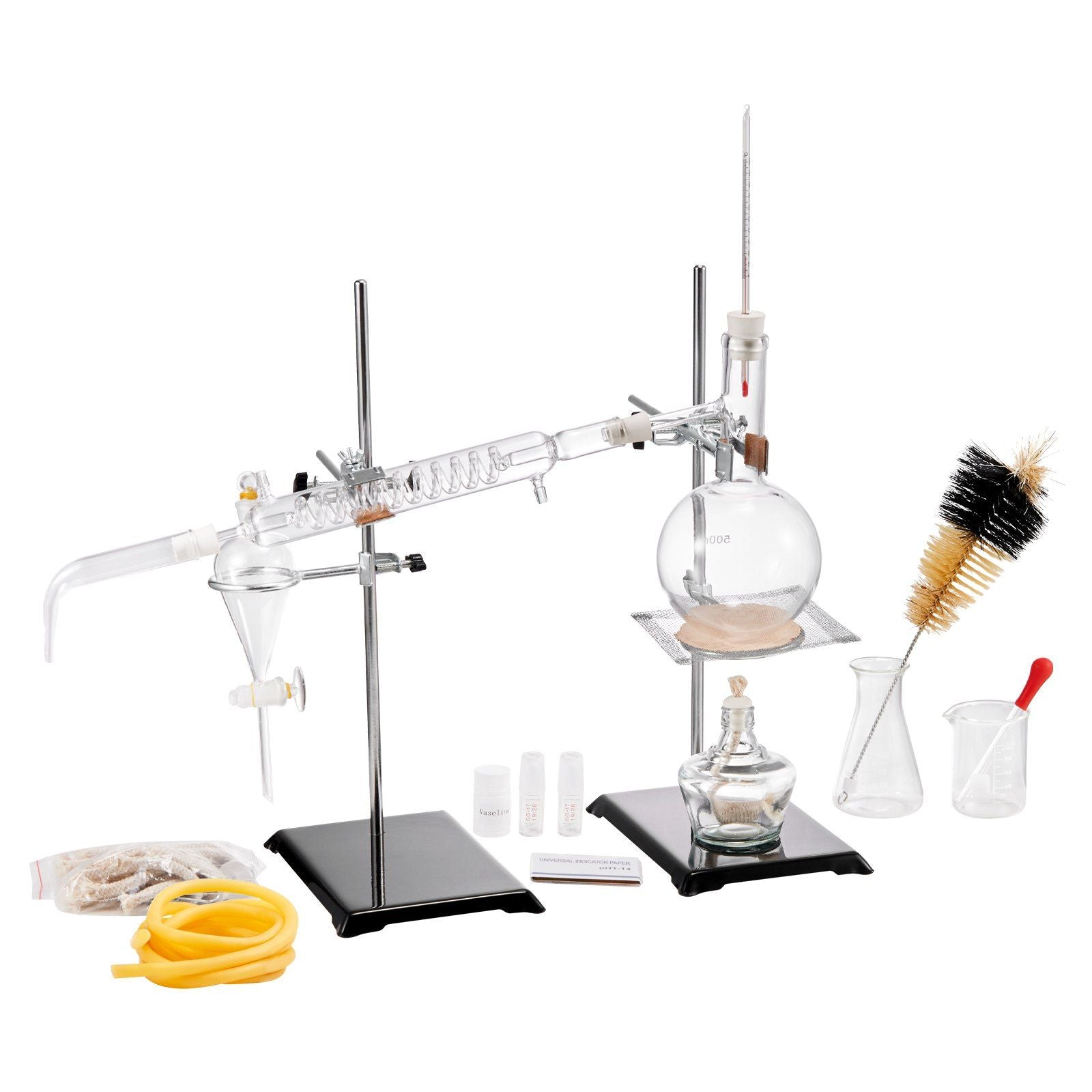 VEVOR Essential Oil Distillation Kit, 500ml Distillation Apparatus, 3.3 Boro Lab Glassware Distillation Kit with Alcohol Lamp, Ceramic Mesh and 24, 40 Joint, 28 pcs Set - JM Variety Store