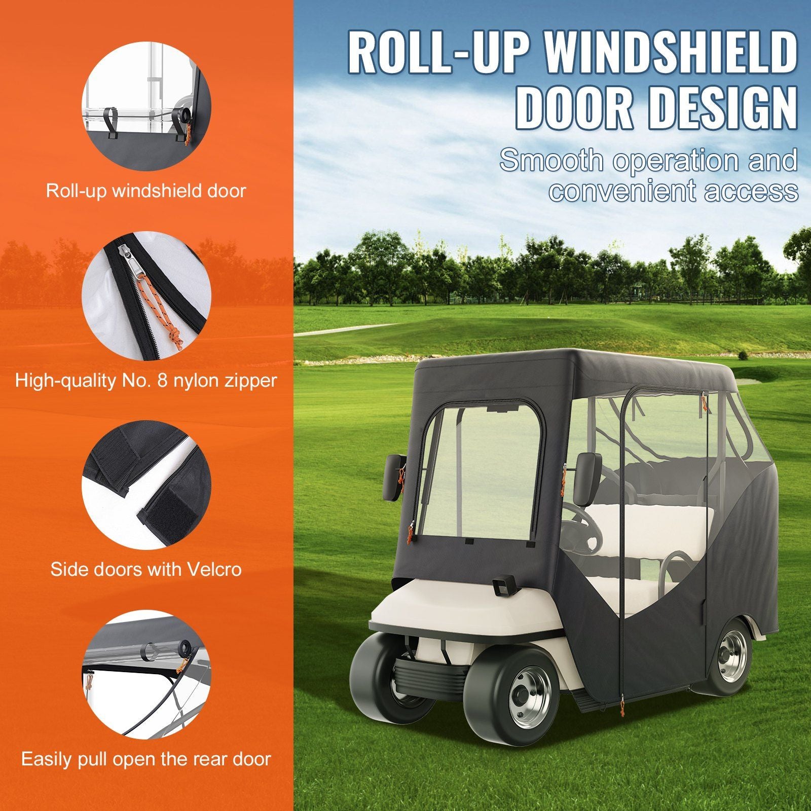 VEVOR Golf Cart Enclosure, 600D Polyester Driving Enclosure with 4-Sided Transparent Windows, 2 Passenger Club Car Covers Universal Fits for Most Brand Carts, Sunproof and Dustproof Outdoor Cart Cover - JM Variety Store
