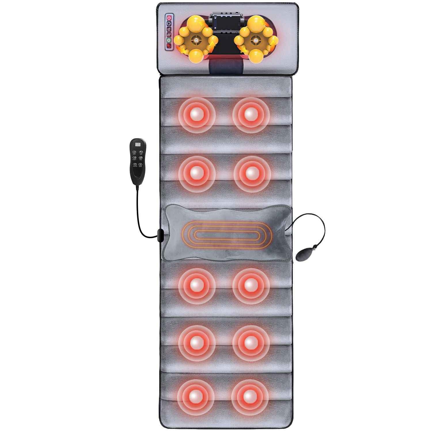 Full Body Electric Massage Mat with Heat Vibration Massage Pad Cushion Back Massage Mattress Chair Pad with Neck Massage Pillow with 10 Vibration Motors Timer GPCT5081