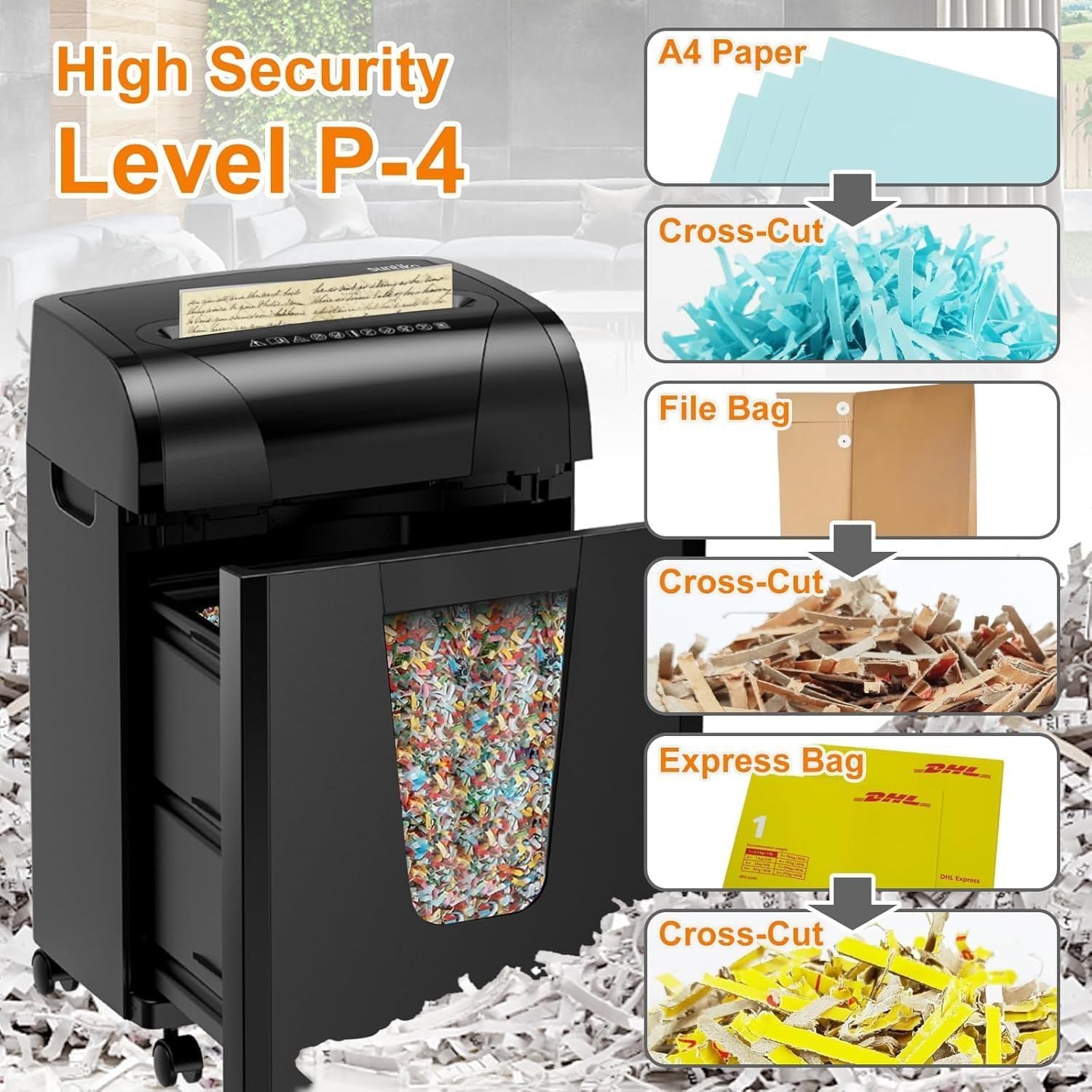 Woolsche Paper Shredder, 18-Sheet Cross Cut with 18 Liters Pull Out Bin, P-4 Security Level, Shred Paper and Credit Card, Durable&Fast with Auto Jam Proof System Shredder for Office - JM Variety Store