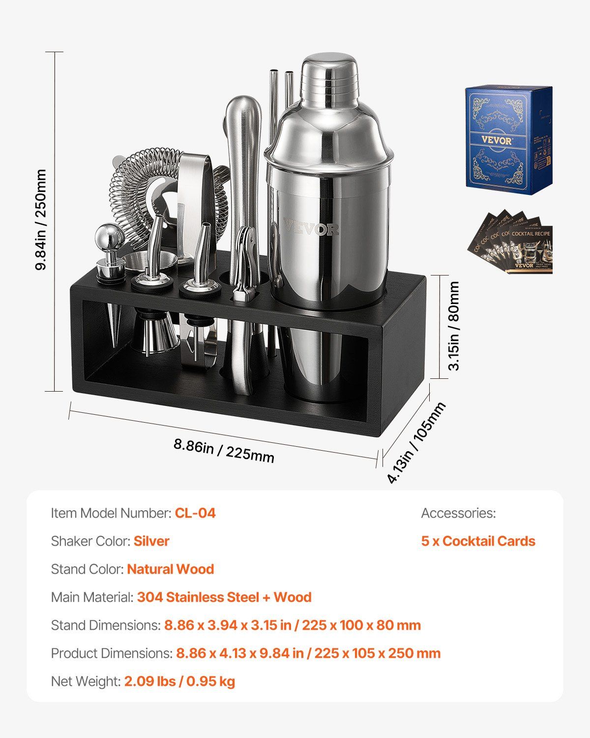 Cocktail Shaker Set 13 Pcs Bar Tool Set Stainless Steel Bartender Kit Silver - JM Variety Store