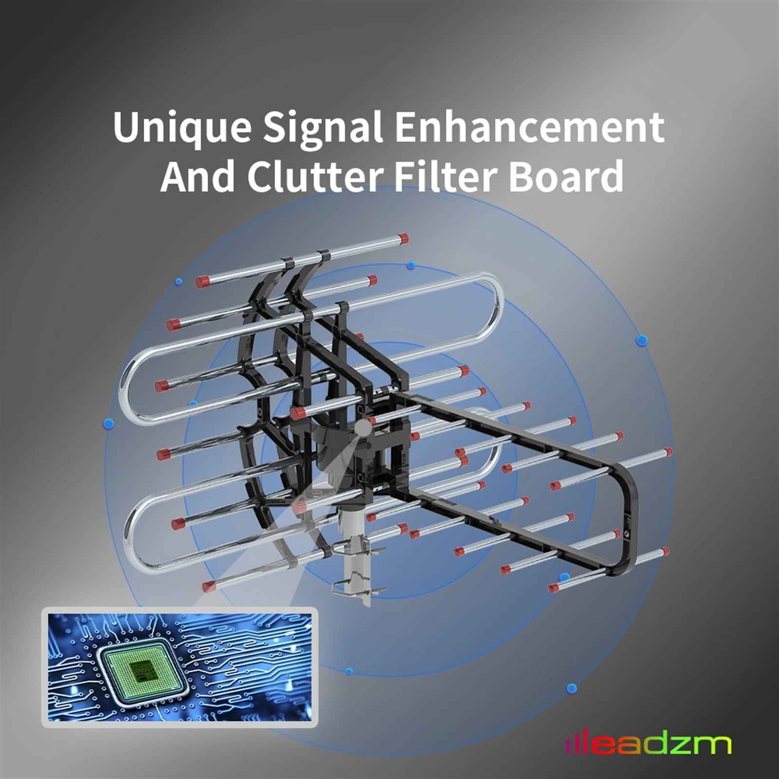 TA-851B 360°Rotation UV Dual Frequency 45-860MHz 22-38dB Open Antenna Silver