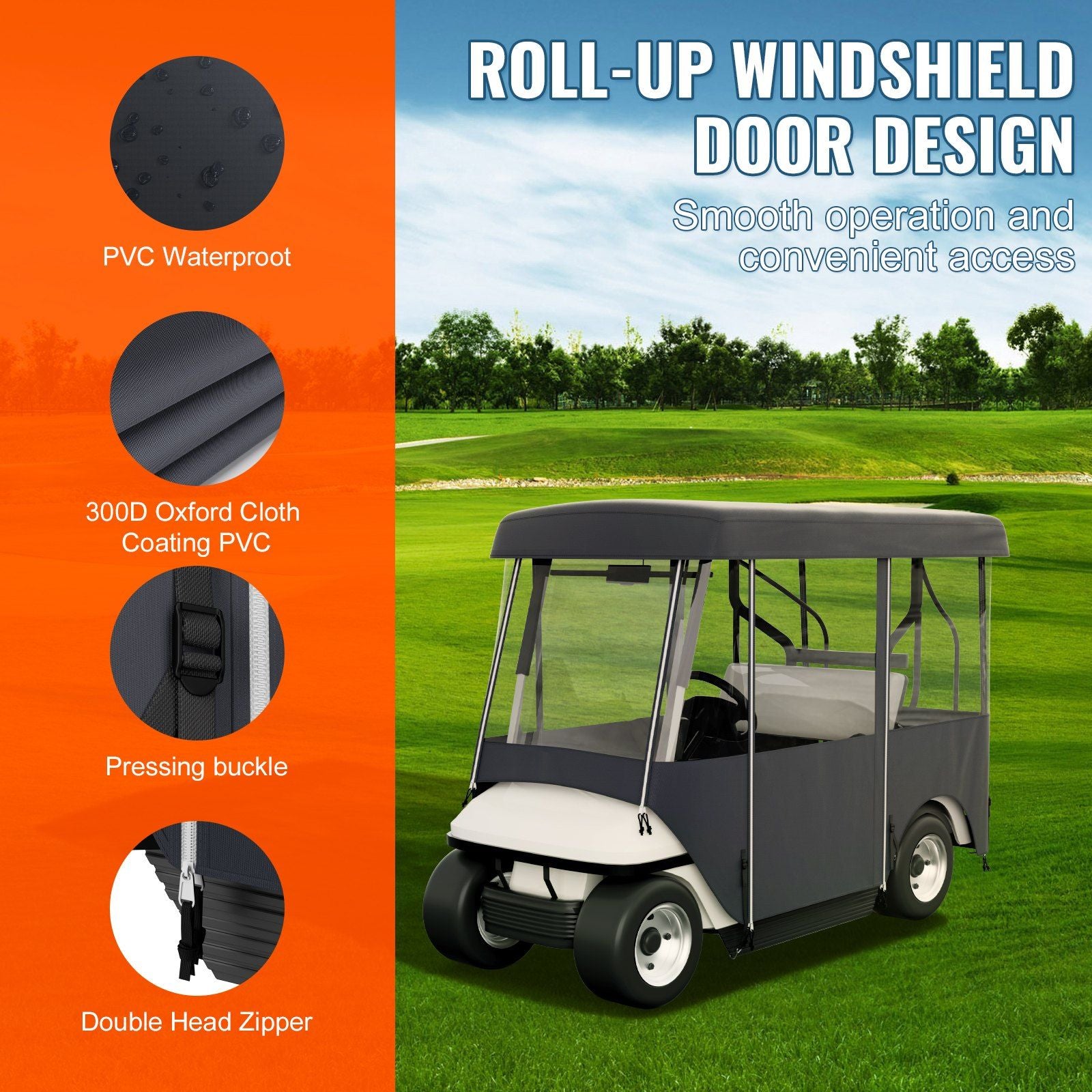 VEVOR Golf Cart Enclosure, 4-Person Golf Cart Cover, 4-Sided Fairway Deluxe, 300D Waterproof Driving Enclosure with Transparent Windows, Fit for EZGO, Club Car, Yamaha Cart (Roof Up to 78.7''L) - JM Variety Store