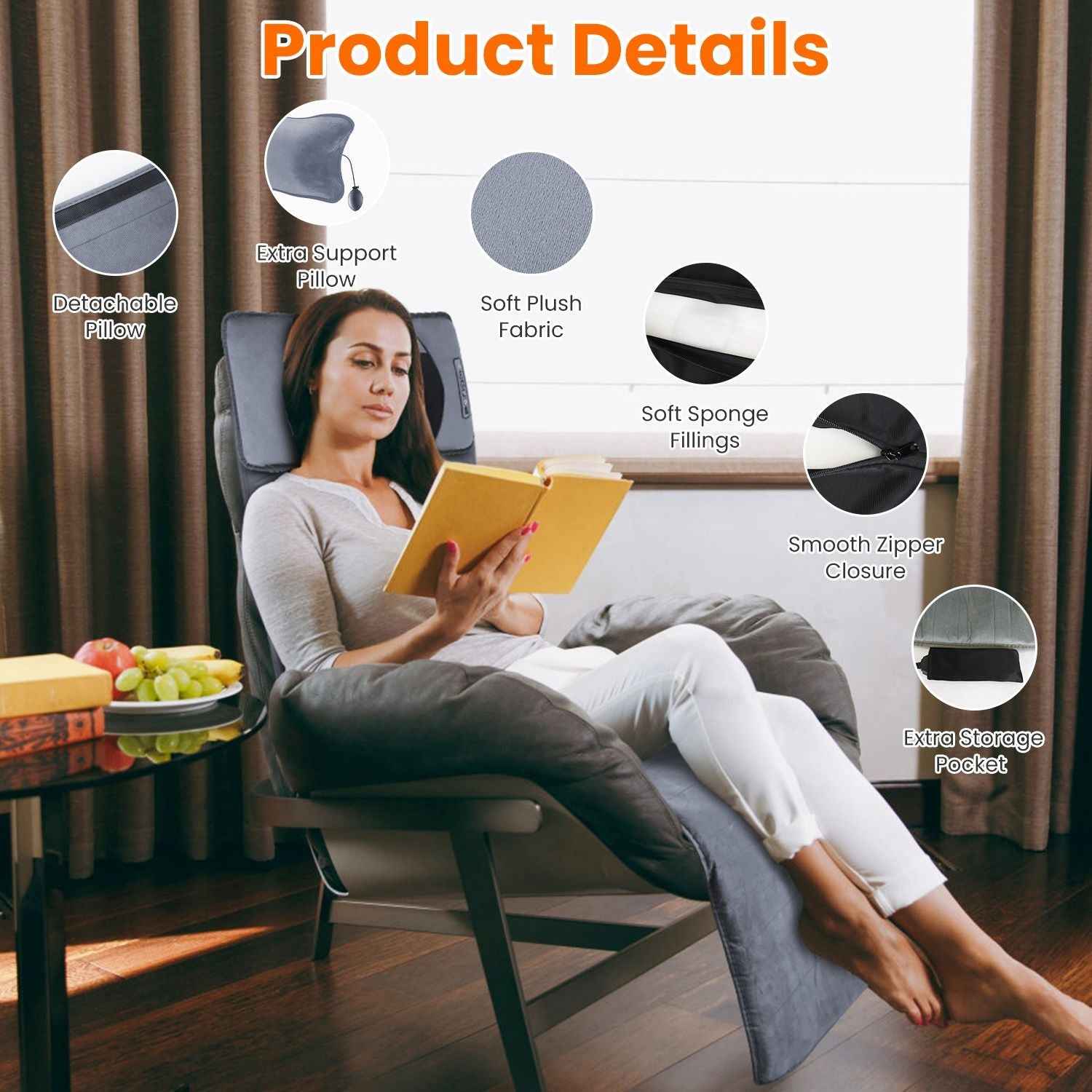 Full Body Electric Massage Mat with Heat Vibration Massage Pad Cushion Back Massage Mattress Chair Pad with Neck Massage Pillow with 10 Vibration Motors Timer GPCT5081